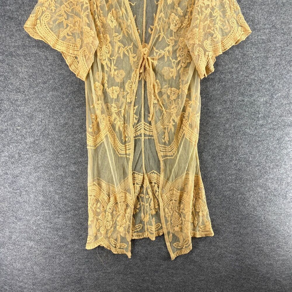 5/$45 Top Women One Size Beige Floral Embroidered Sheer Tie Up Cover Up - Picture 4 of 8